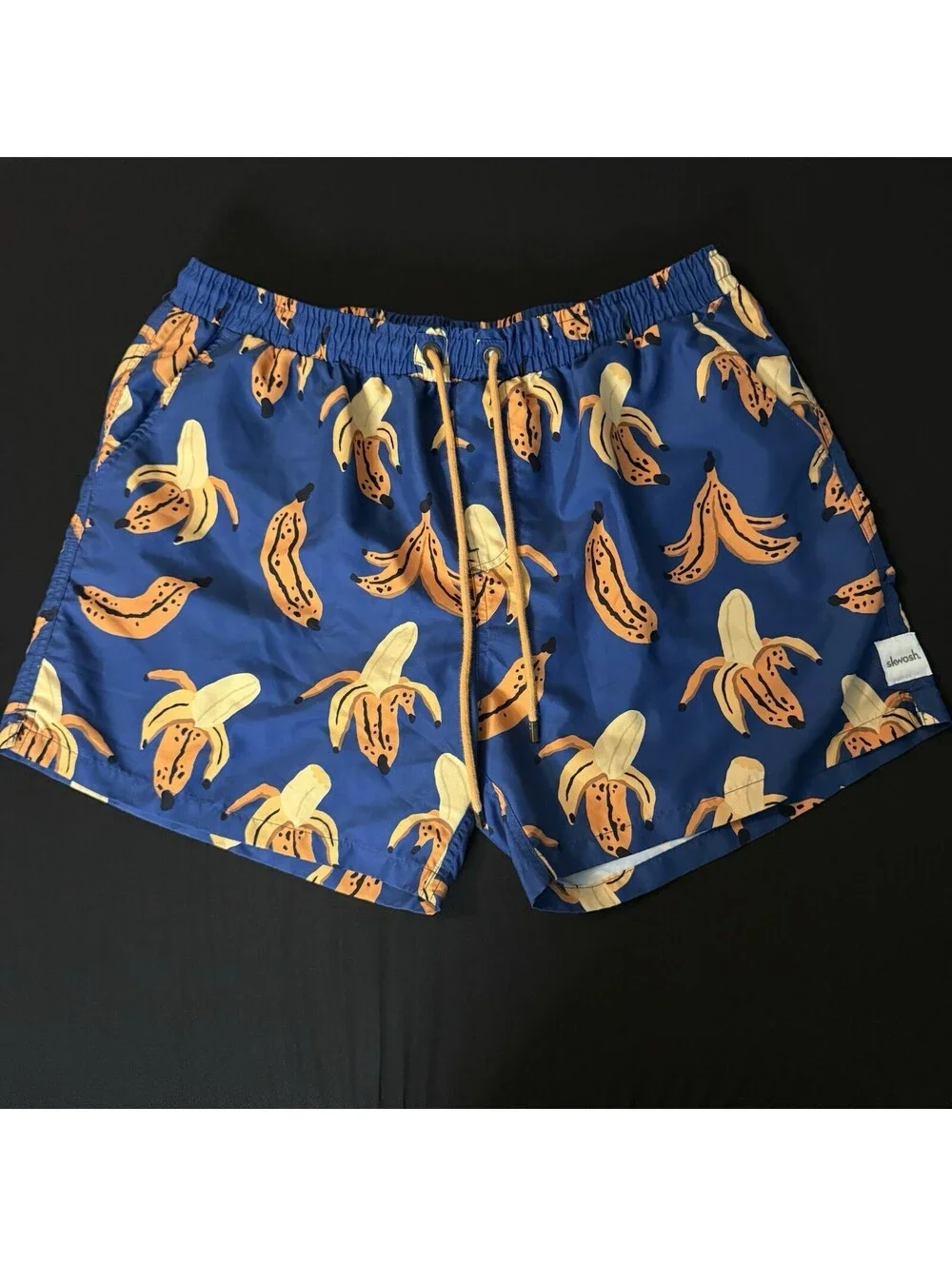 Skwosh Banana Print Swim Trunks Men’s XL Blue Tropical Mesh Lined Shorts
